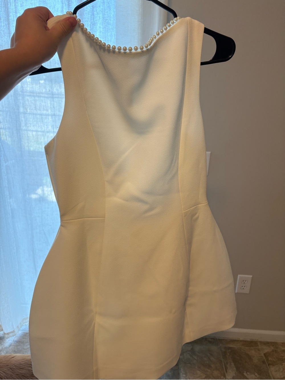 Classic White Pearl-Trim Sleeveless Dress